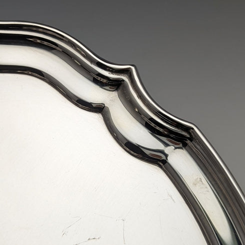 British Antique Silver Plate Card Tray Diameter 25.5cm 475g